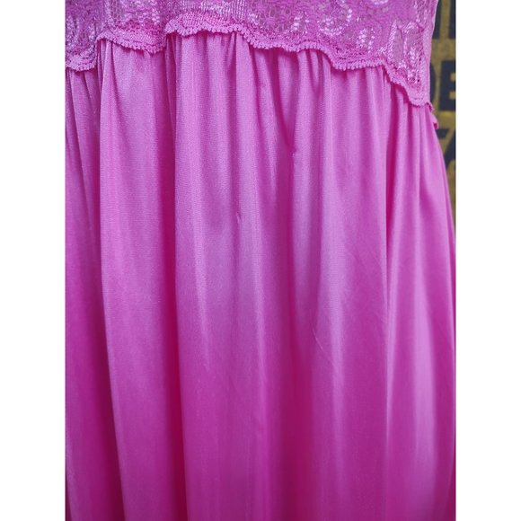 90's Vintage Deadstock Shadowline Nylon Pink with Lace Night Gown - Picture 8 of 12